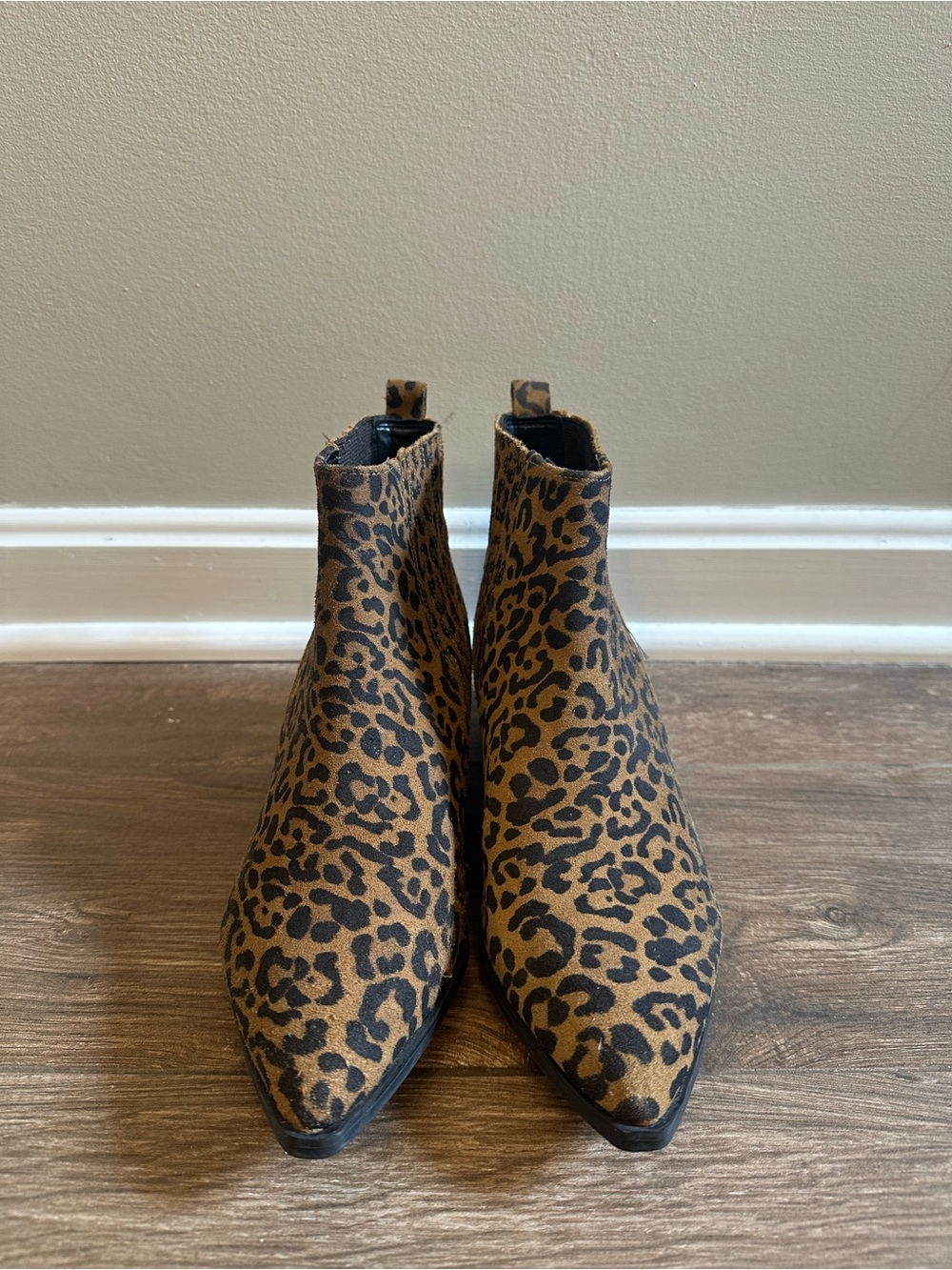 Marc Fisher Leopard Print Pointed Ankle Booties - Brown/Black - Picture 3 of 4